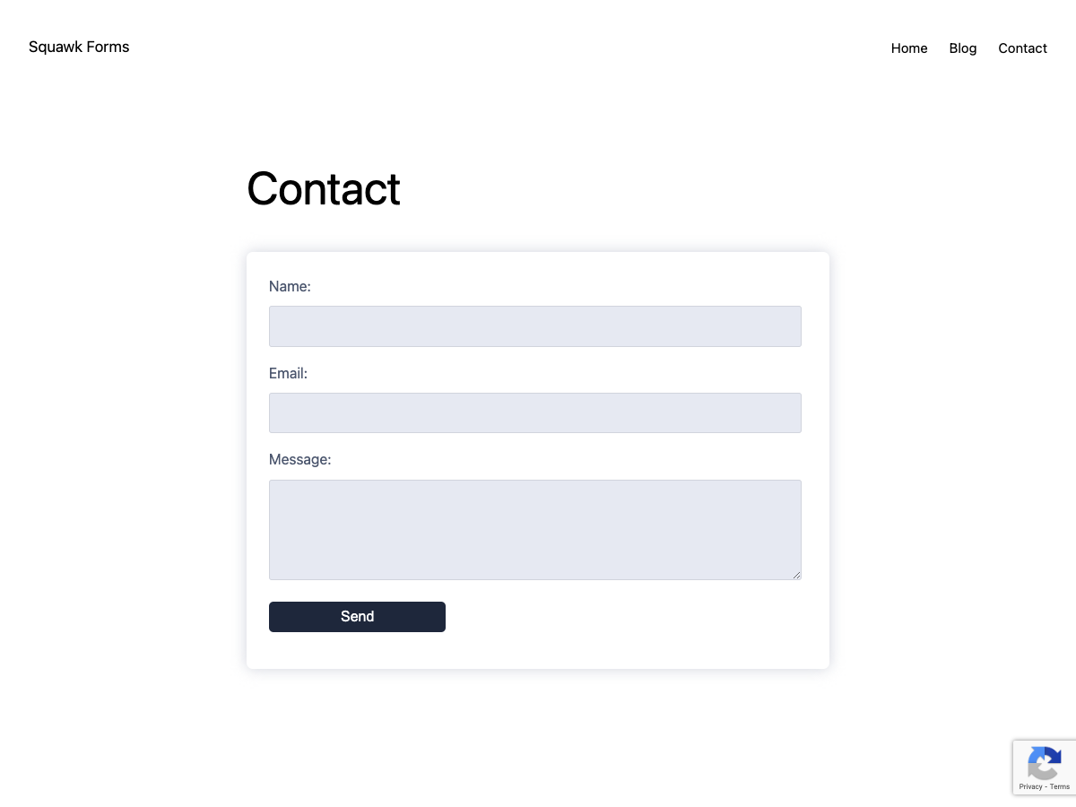 Squawk Forms placed in a WordPress page.