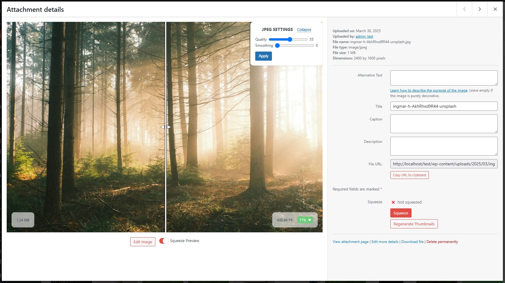 Replacing images URLs with the corresponding WEBP version. If your server does not support .htaccess file or it is not writable, then you can use this option to replace your images URLs and serve WEBP images.