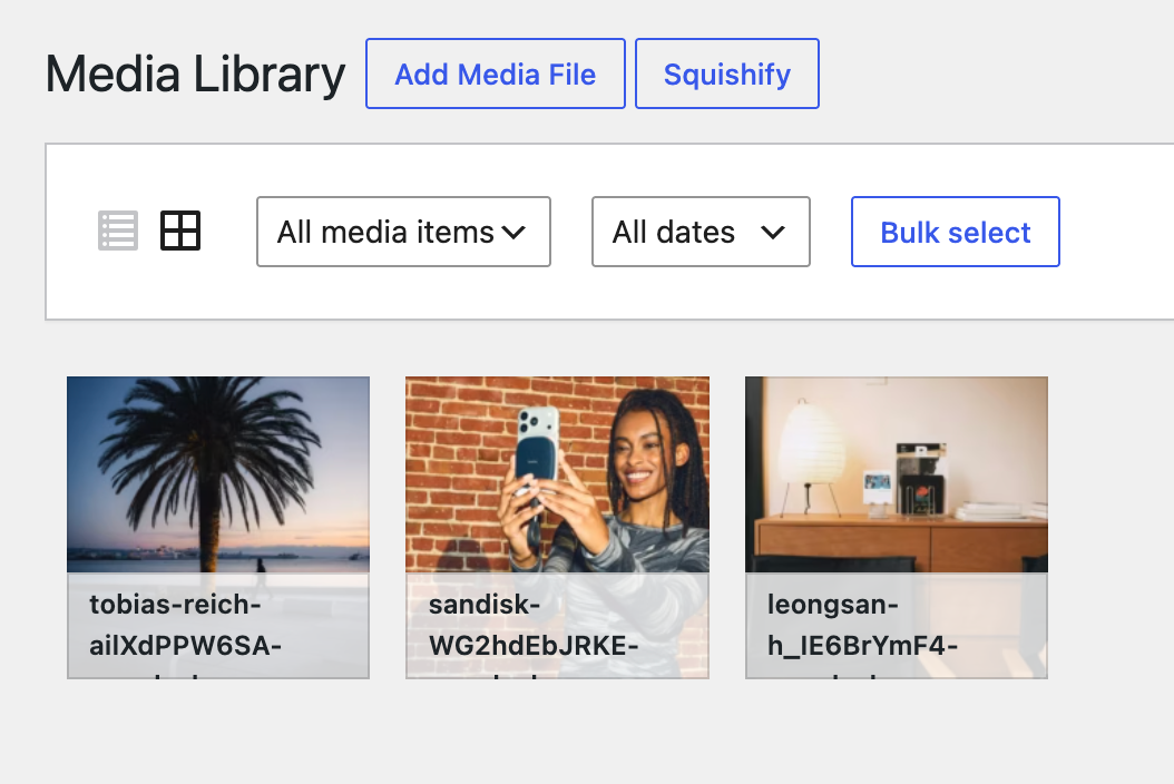 Optimized files landed in the Media Library after upload.