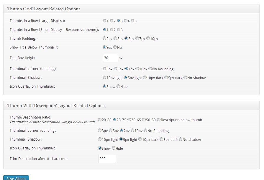 Admin View - Adding album - layout related options