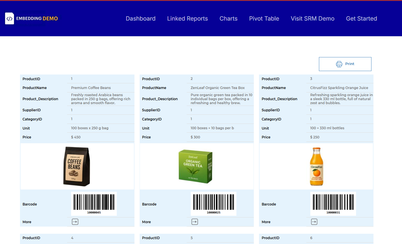 Dynamic SRM report integrated into a WordPress page