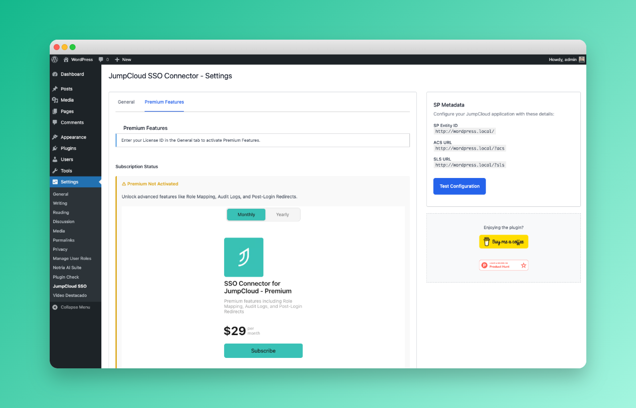 Settings page showing Premium Features.