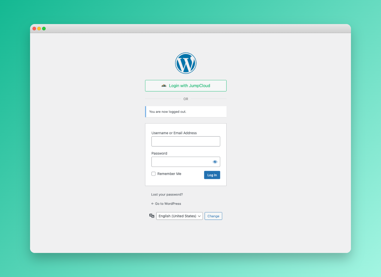 Button login JumpCloud in wp-admin page.