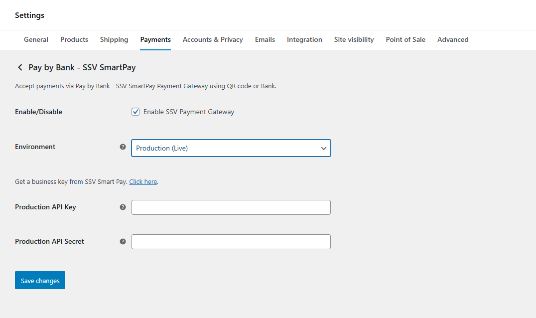 Screenshot of the WooCommerce payment settings page.