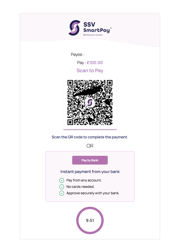 Screenshot of the SSV Payment screen with QR payment option.