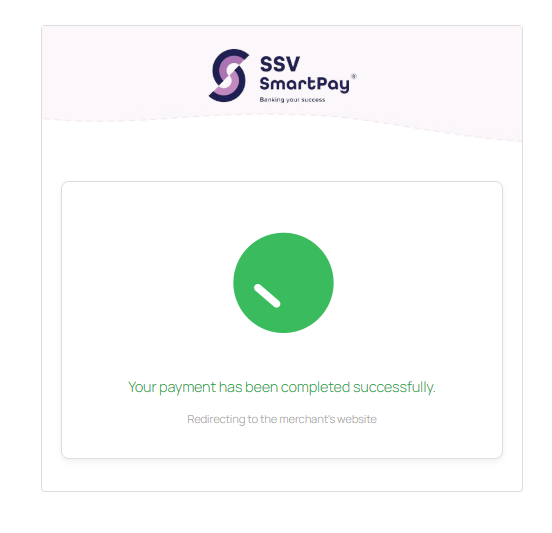 Screenshot of the SSV Payment screen showing a successful payment.