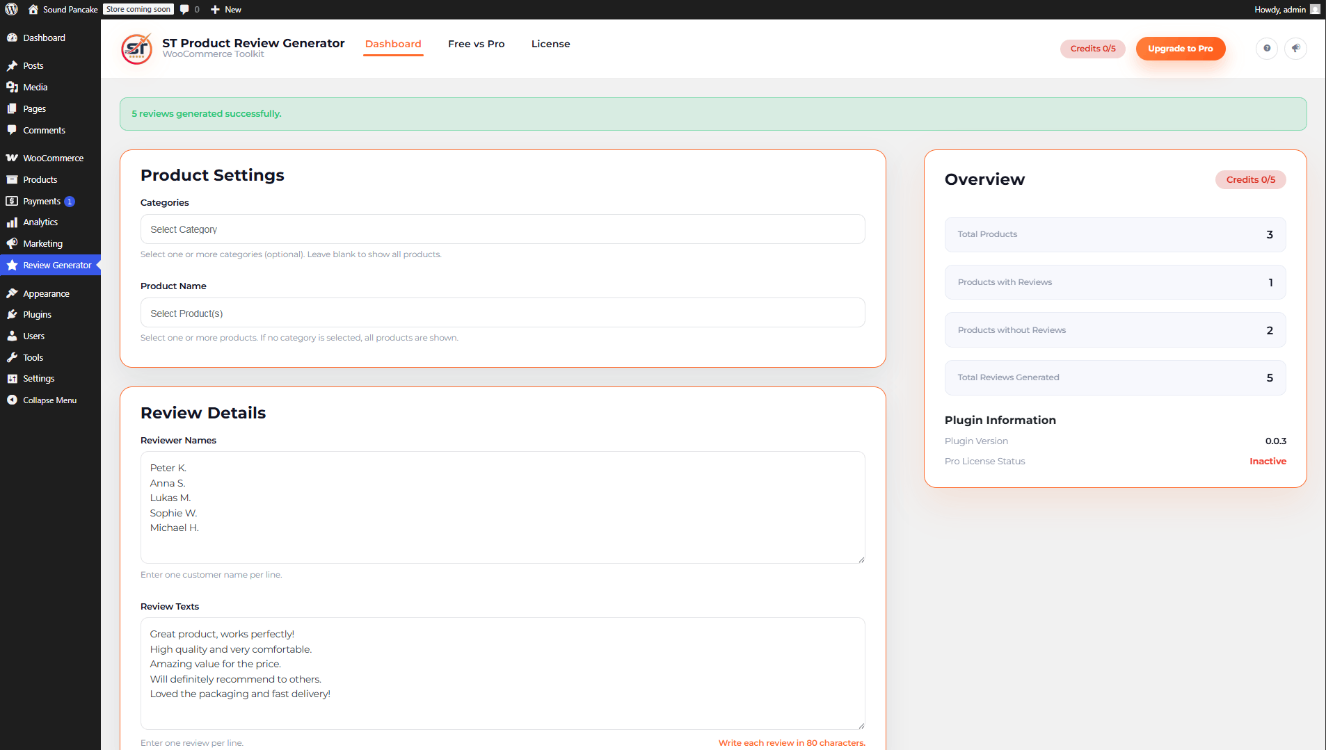 Review customization fields and controls for ratings and counts.