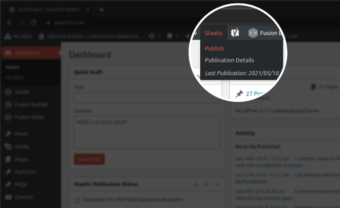 Use your WordPress installation as a private staging environment and make all of the modifications you need. Then publish these changes to your highly optimized and consumer facing static site with the click of a button.