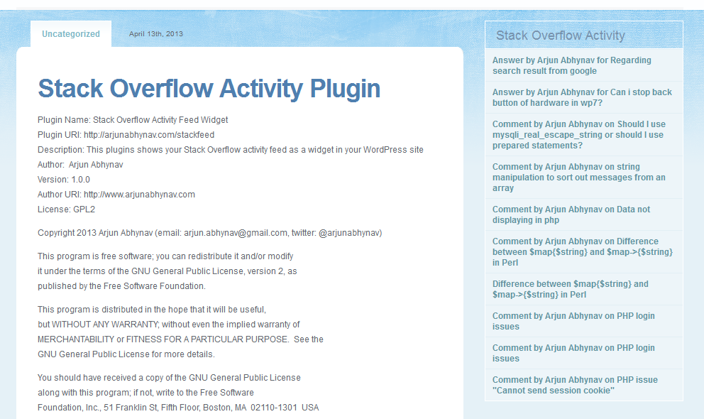 Widget display on my site