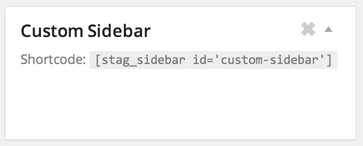 As usual, new widget area appears to right of the screen along with a button to delete the widget area with a shortcode in description to use it anywhere.