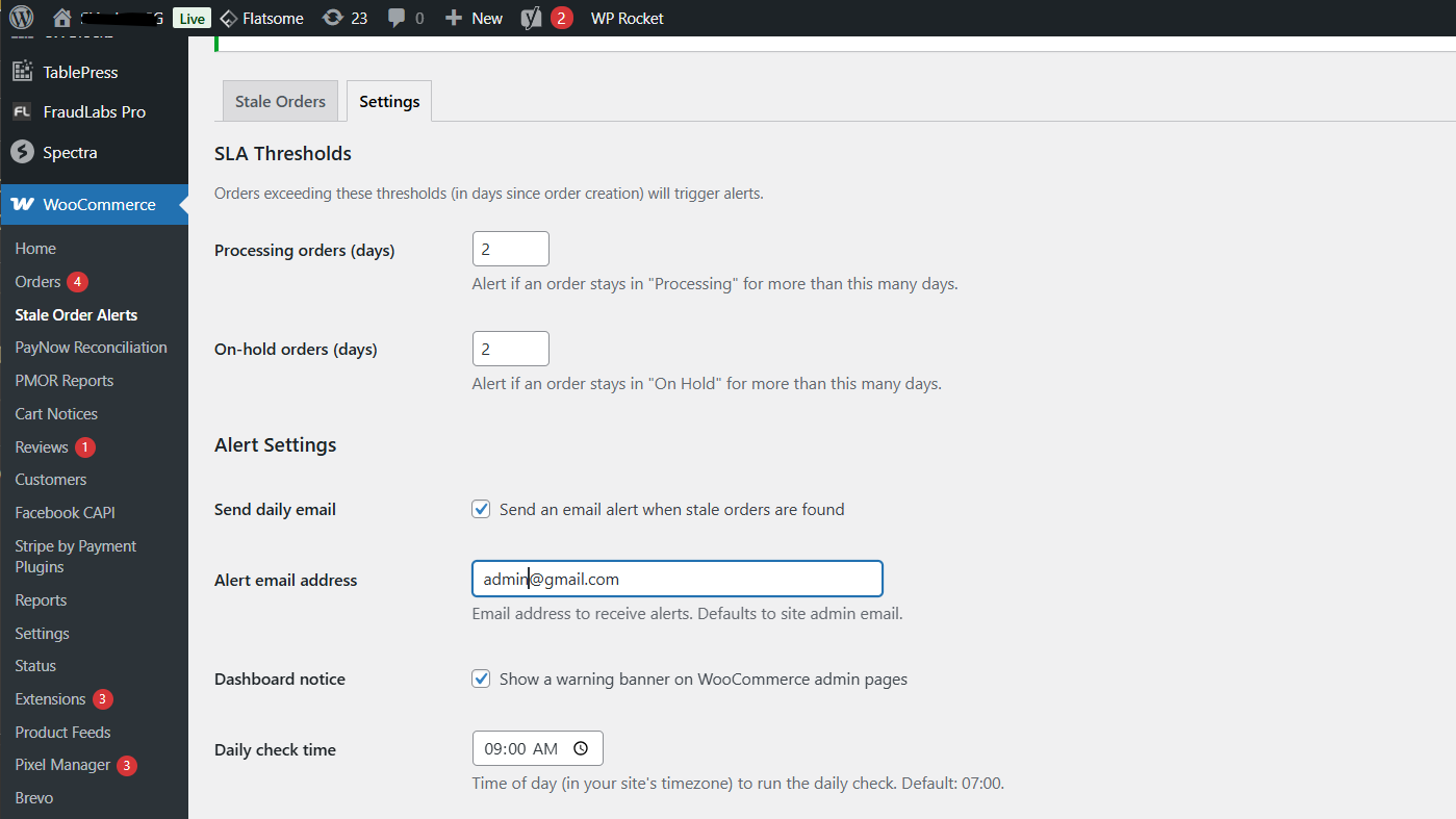 Settings page with configurable SLA thresholds and alert preferences