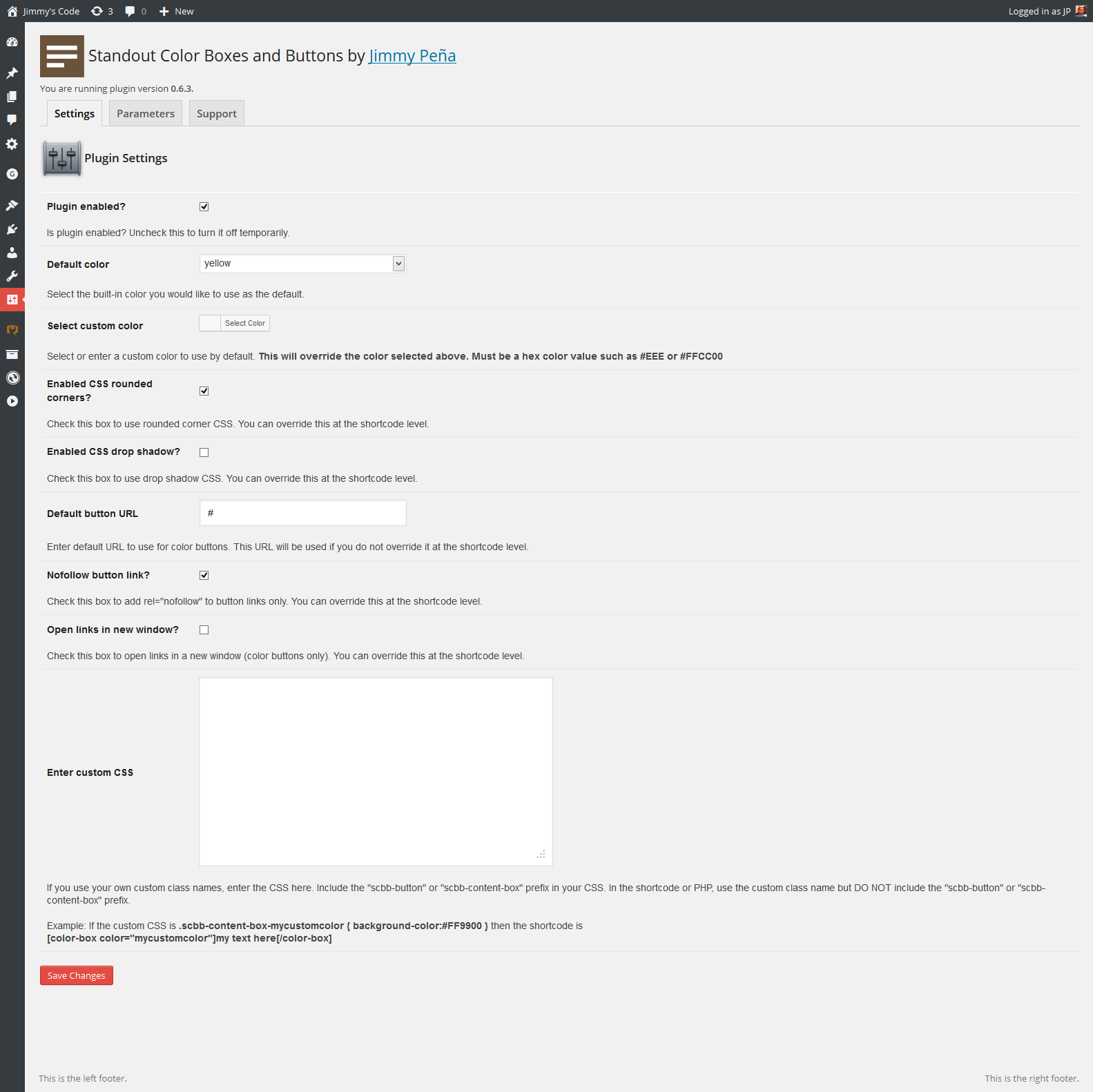 Plugin settings page