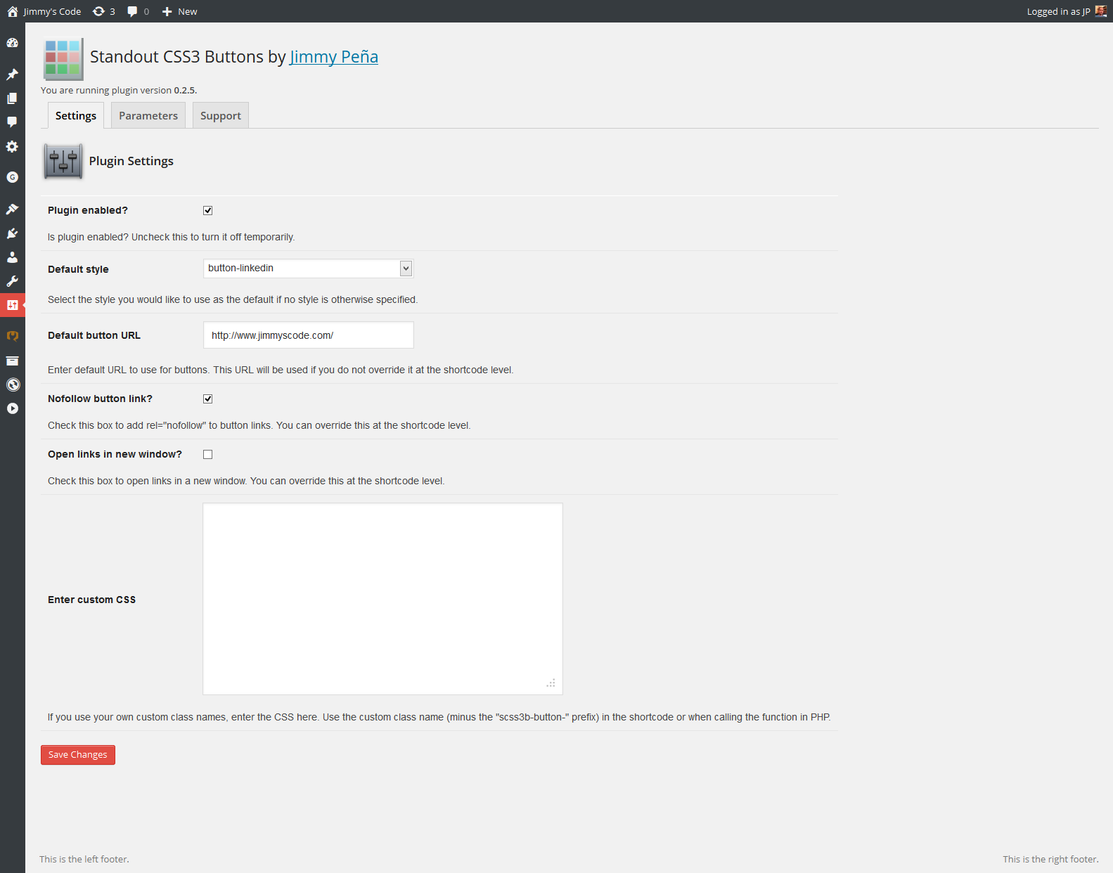 Plugin settings page