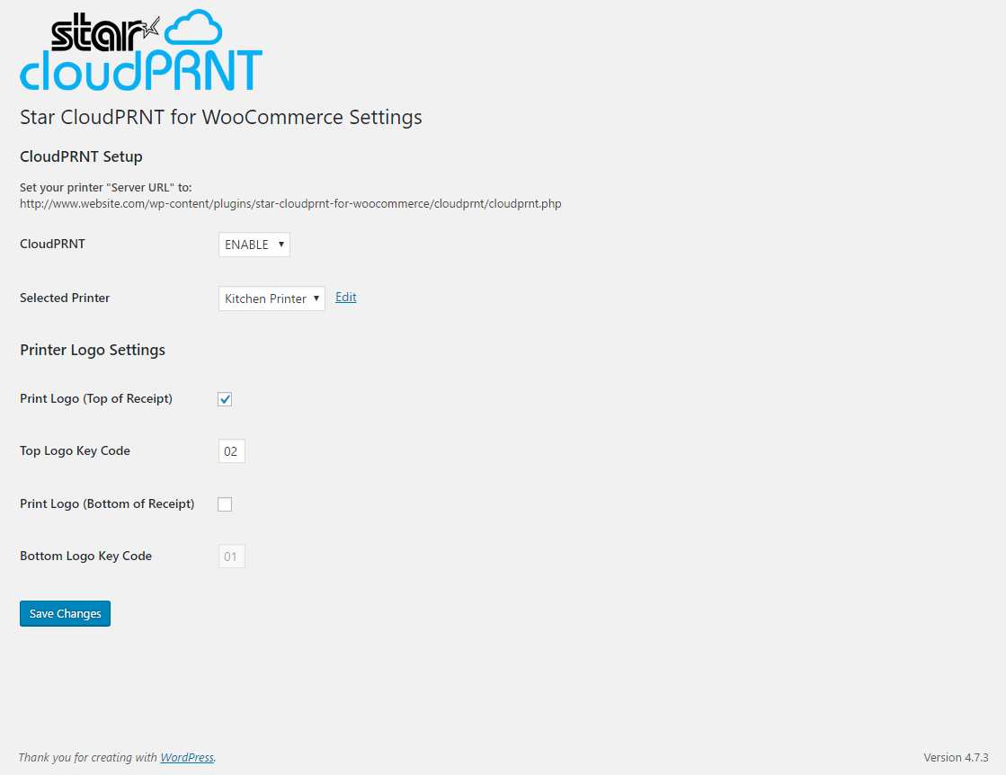 Star CloudPRNT settings page.