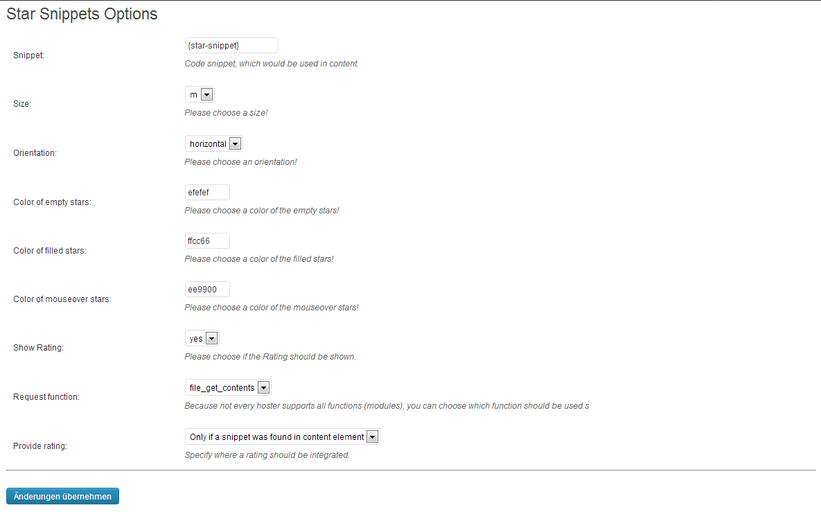 Star snippet options