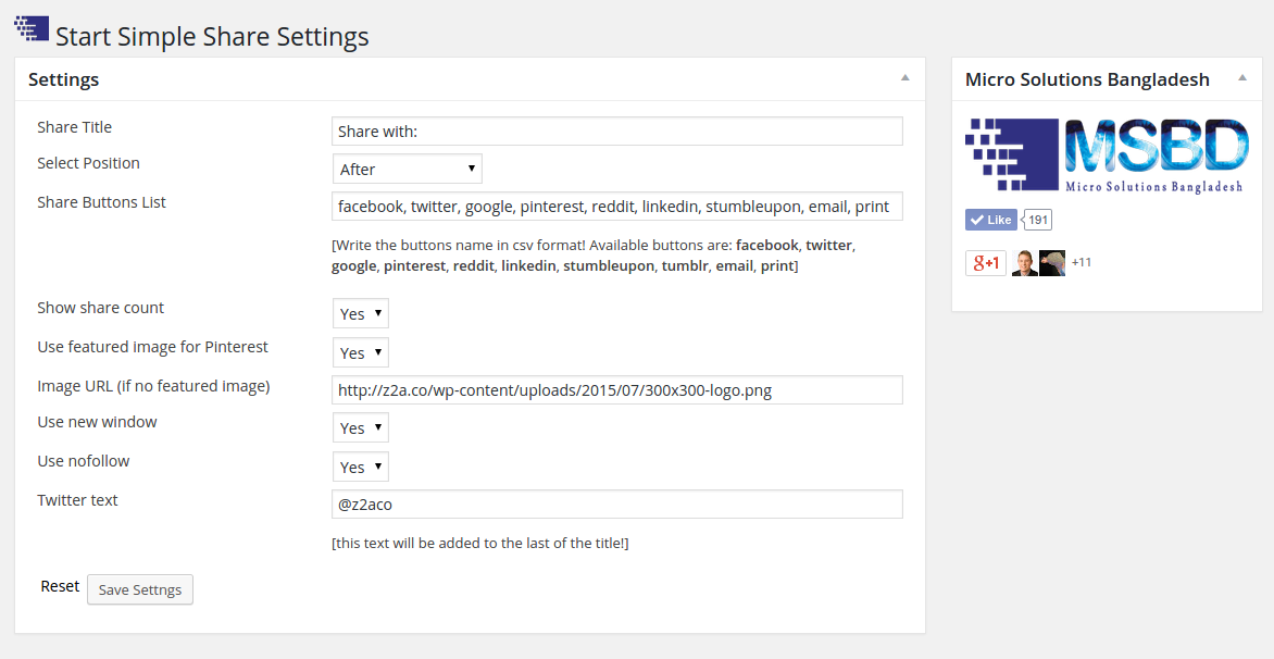 Admin settings screen to configure sssp.