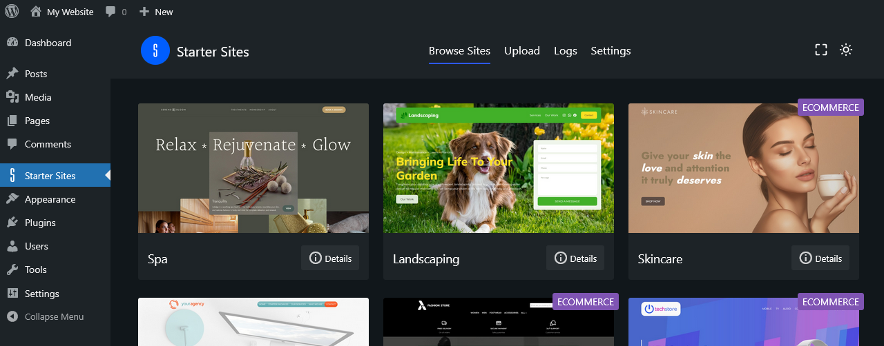 The plugin page is also available in dark mode.