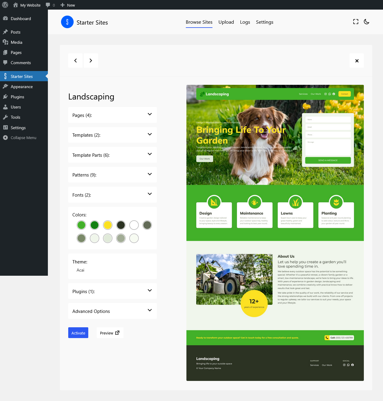 View the full details of a demo site.