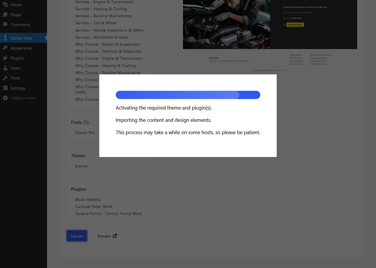 Importing and activating a demo site.