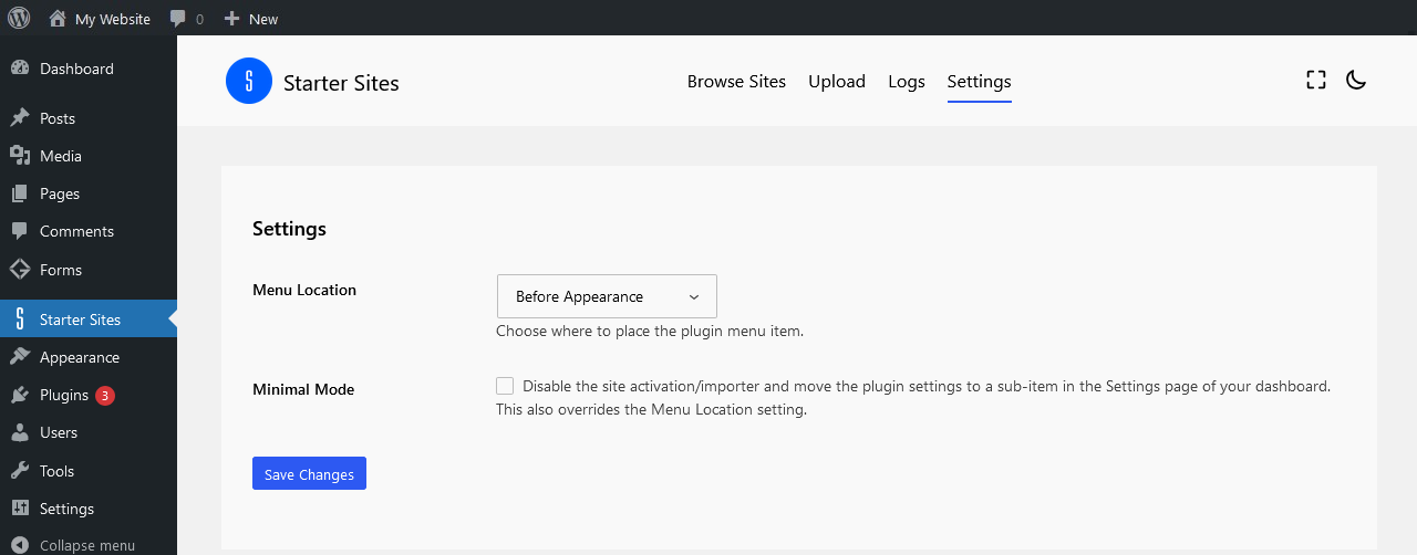The plugin settings.