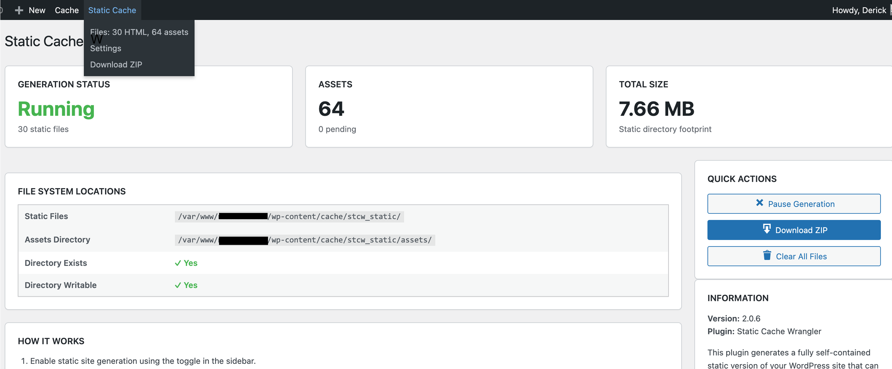 Admin bar actions and stats