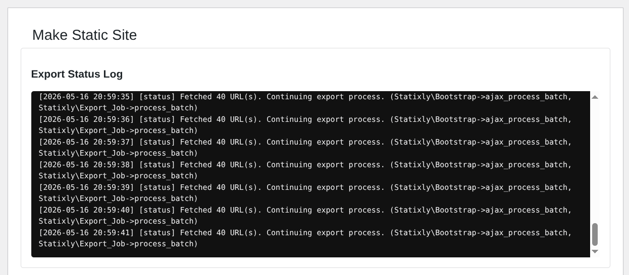 Track the export progress in real-time with Export Status Log.
