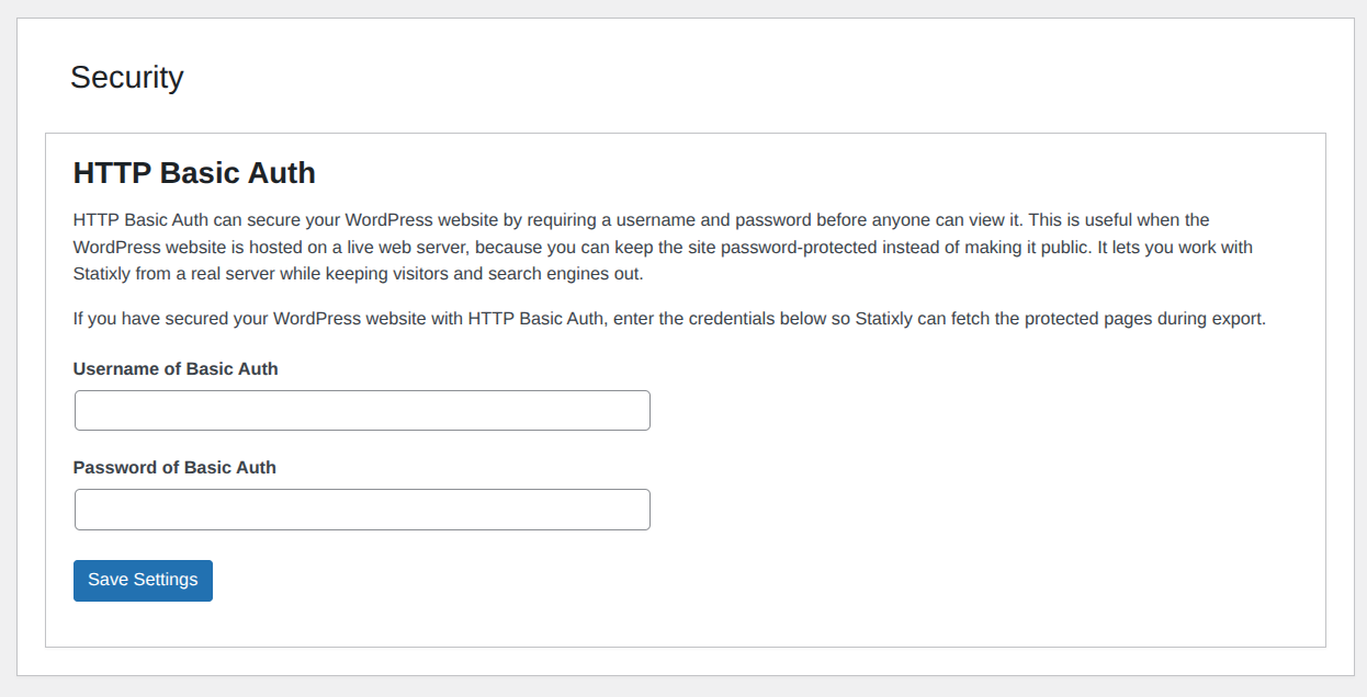Security Settings → HTTP Basic Auth
