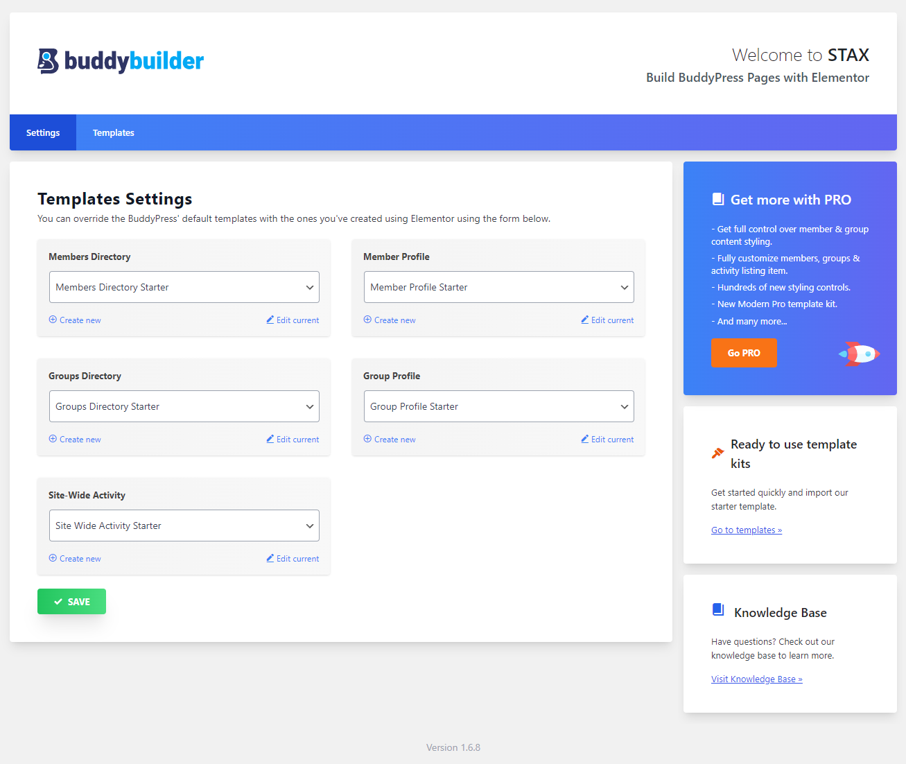 **Multiple Templates** — create unlimited templates and set the active one