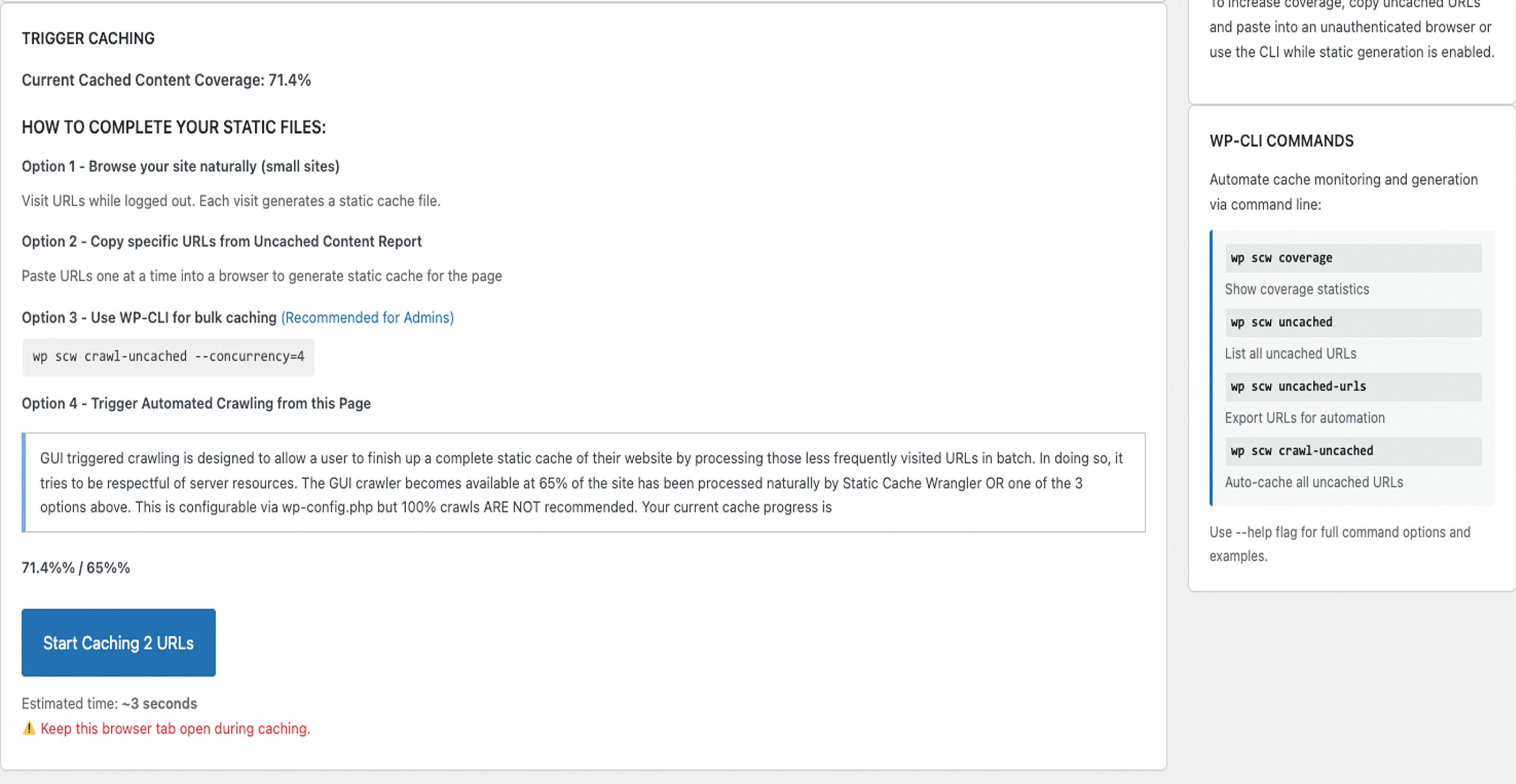 Cached content passes 65% threshold enabling batch processing in GUI