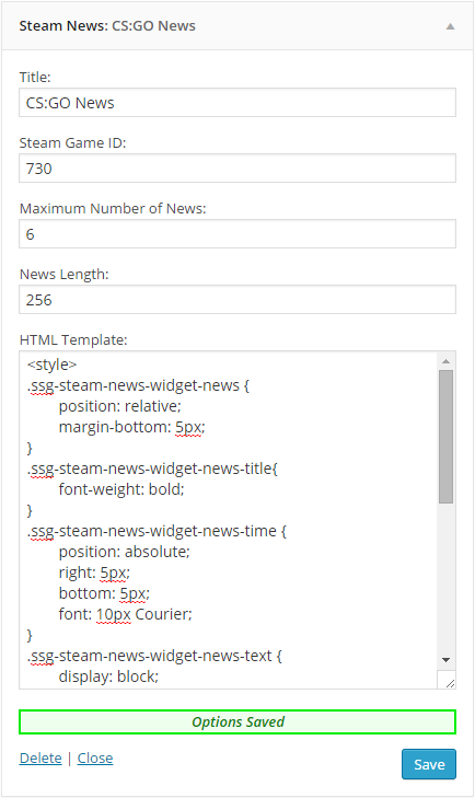 Widget Options