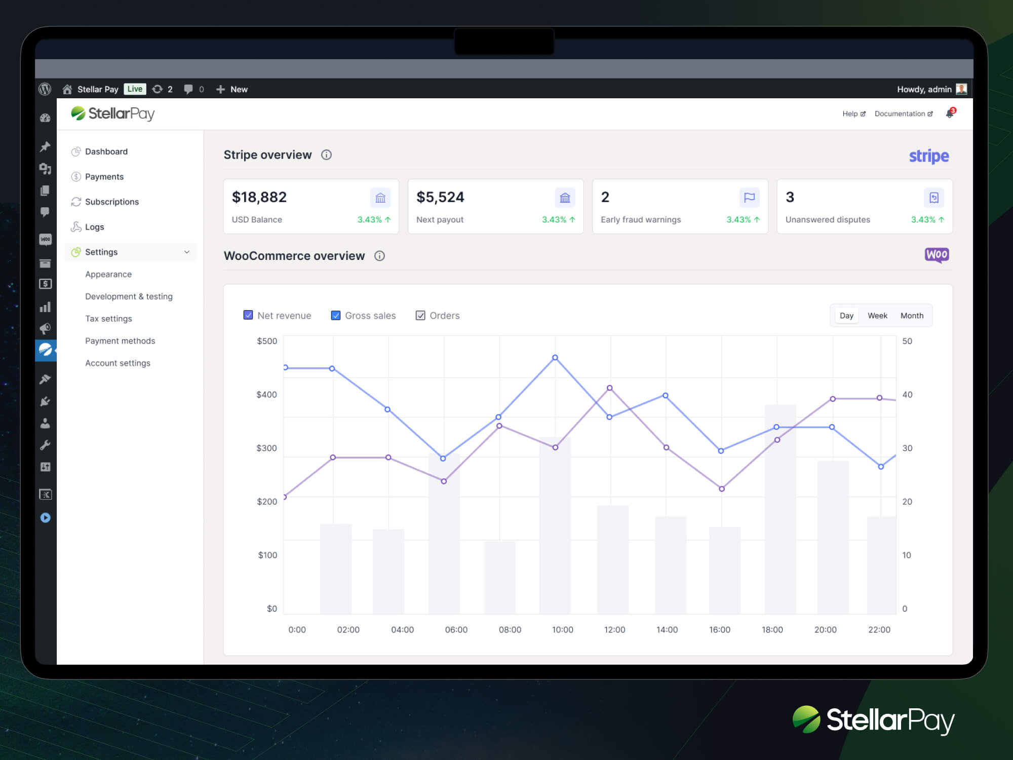 Use "Styling" and "Layout" options in the StellarPay Appearance settings to quickly customize the look of your store checkout.