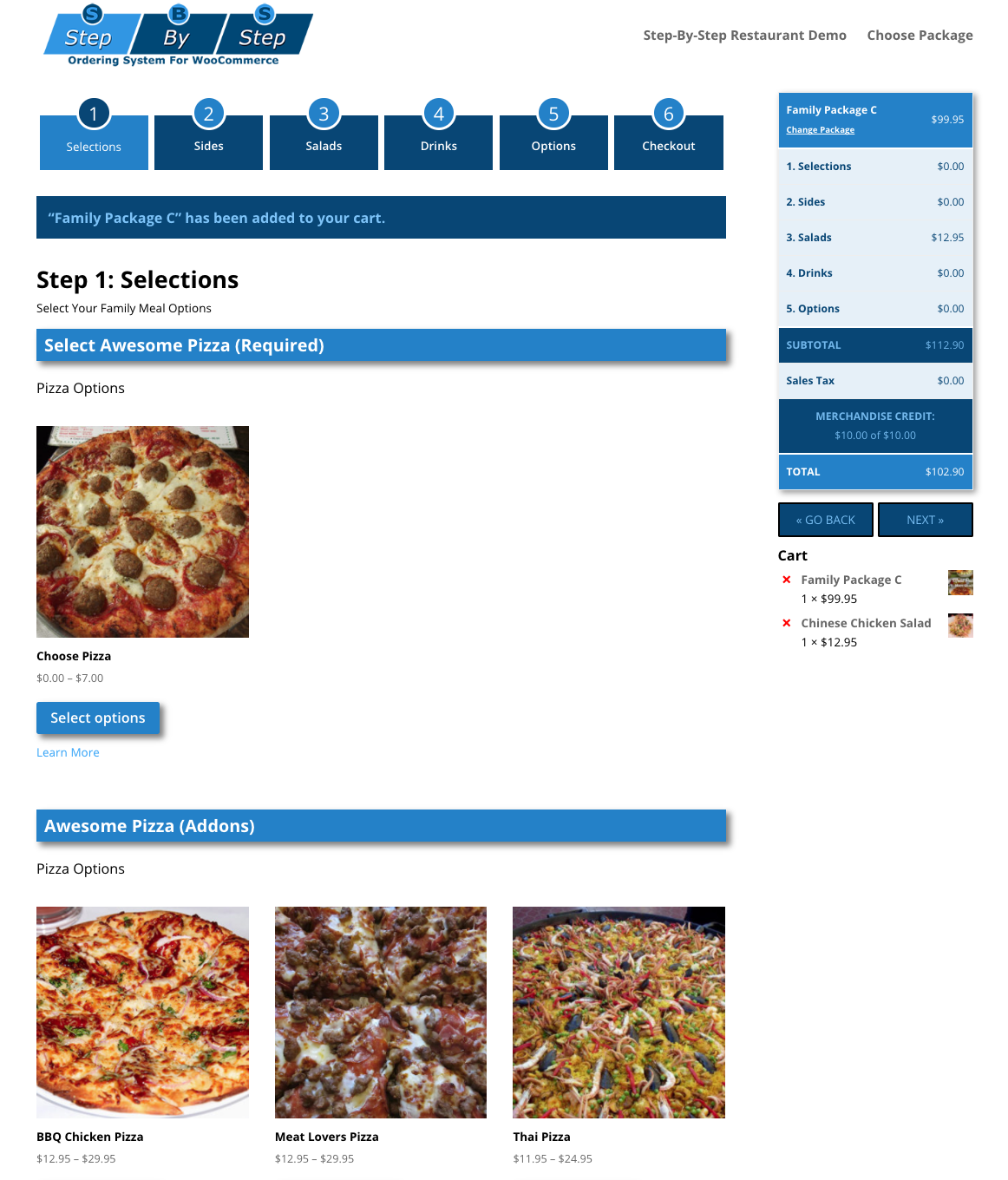 Step 1 of the ordering process