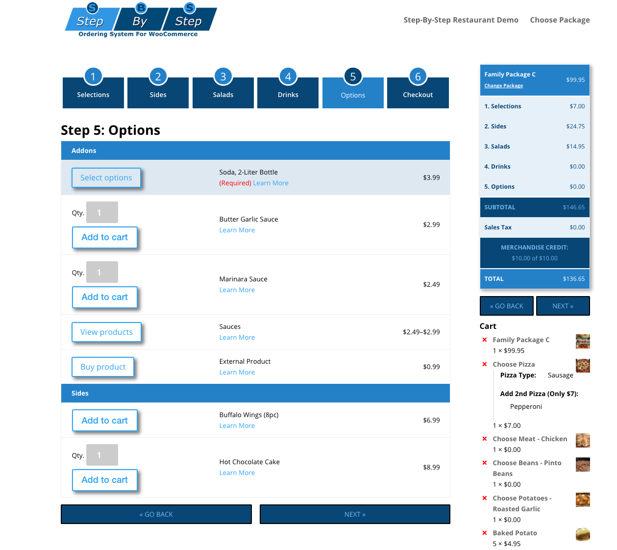 The Options and Fees page is for products that serve as extra add-ons, tabulated in a compact format.