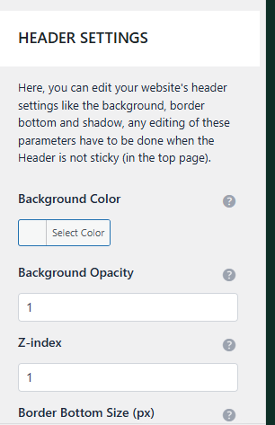 This shows you the Header setting section in the customizer.