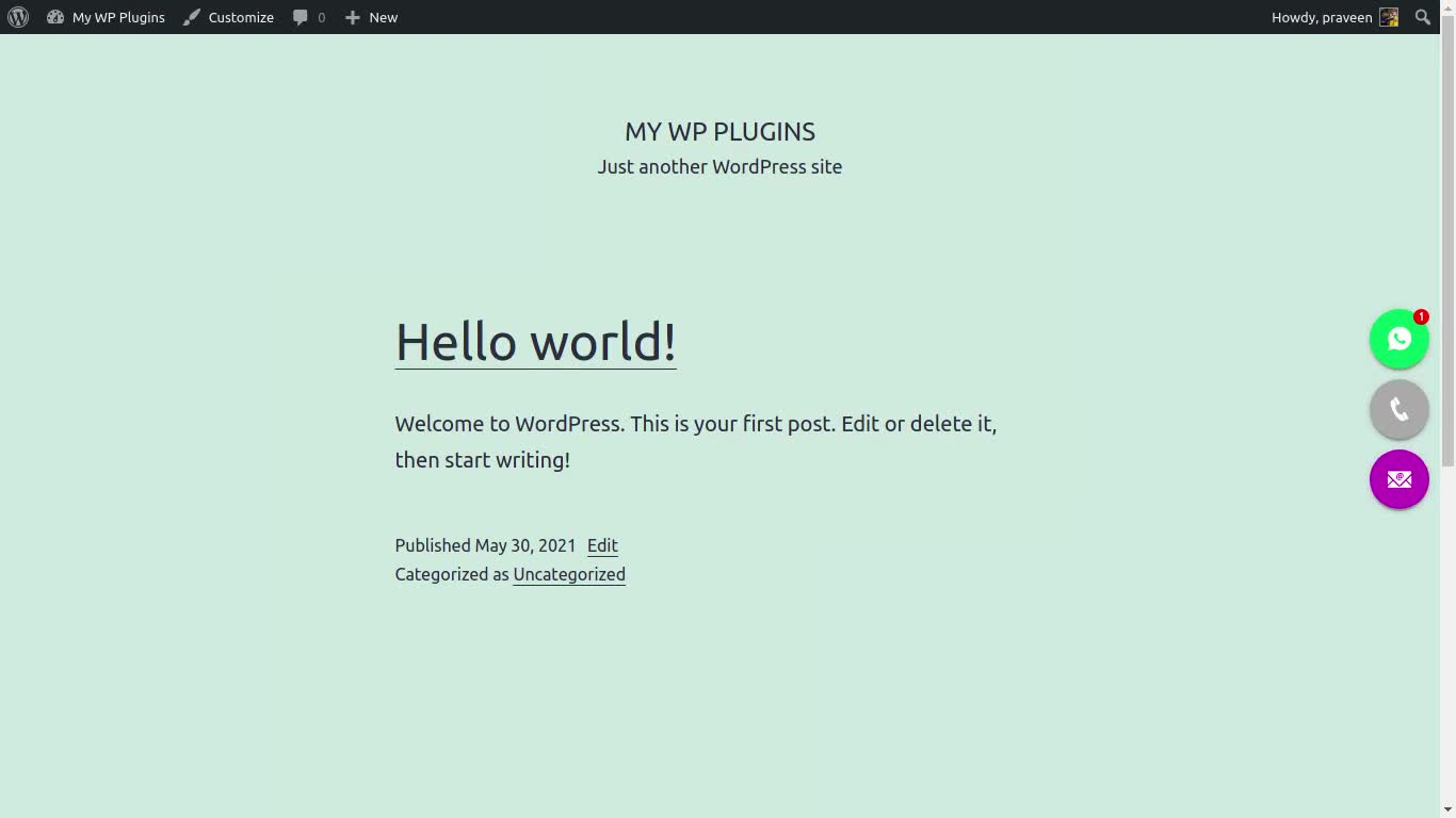 Visit your Website, The Sticky Buttons will appear at the right side of all the Pages.