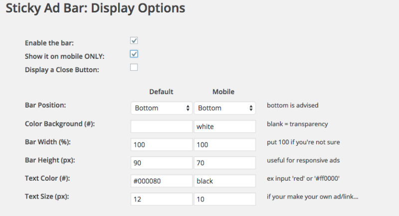 Display options