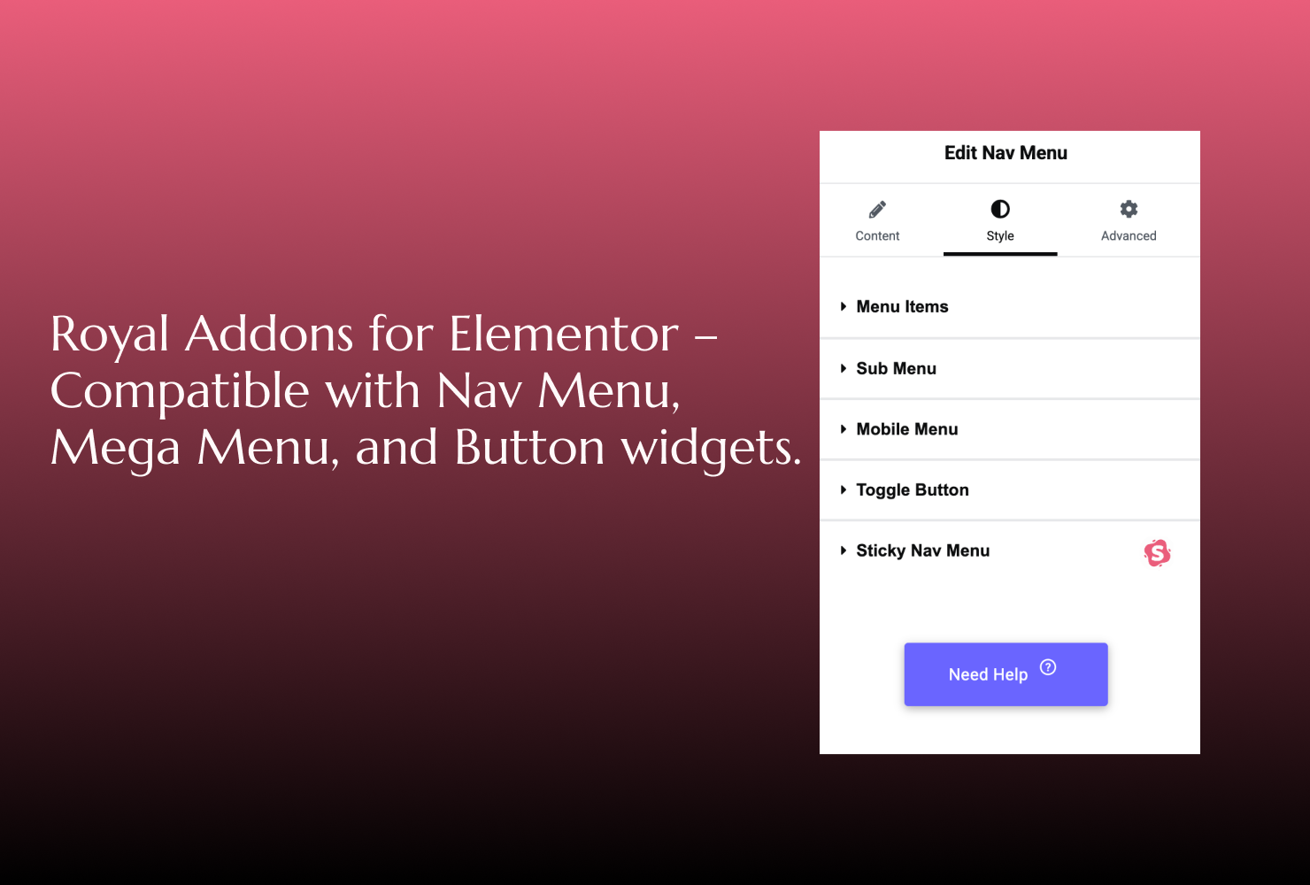 Mega Menu Sticky Support: Seamless Compatibility with Royal Addons Navigation.