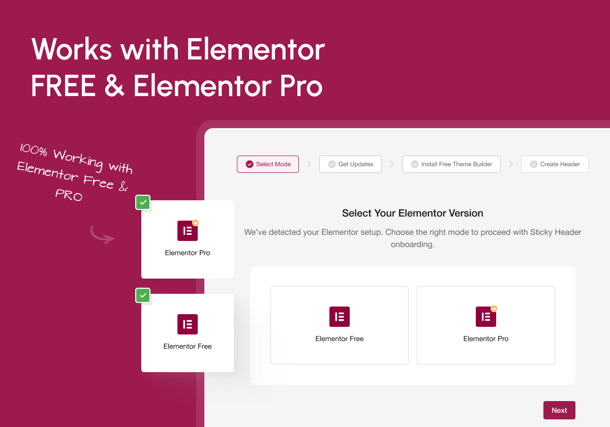 Works seamlessly with Elementor Free & Pro – No limitations