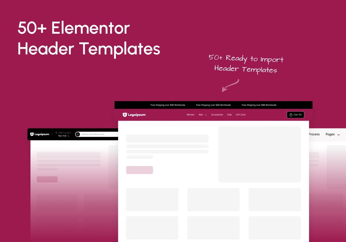 Includes 50+ Ready-to-use Elementor Header Templates