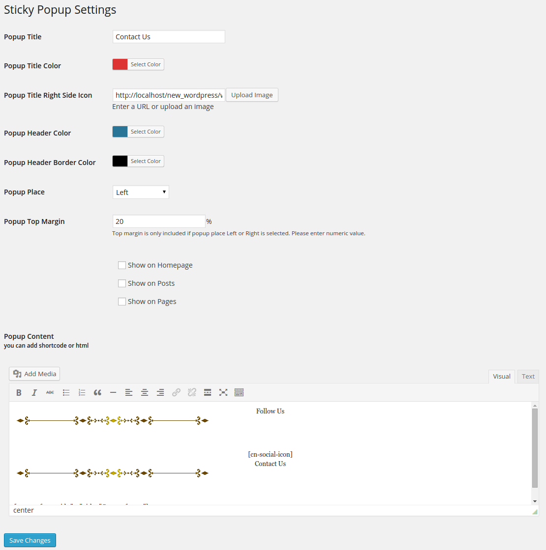 Admin settings/options screenshot
