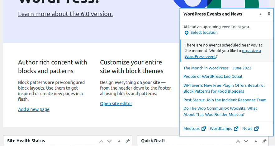 Sticky meta box in Dashboard.