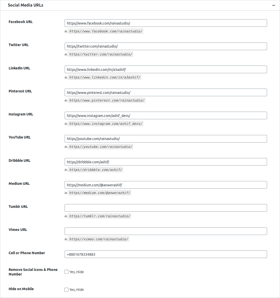 Social Media Settings