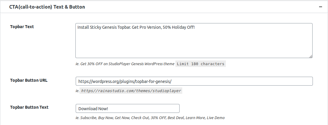 CTA Text & Button Settings