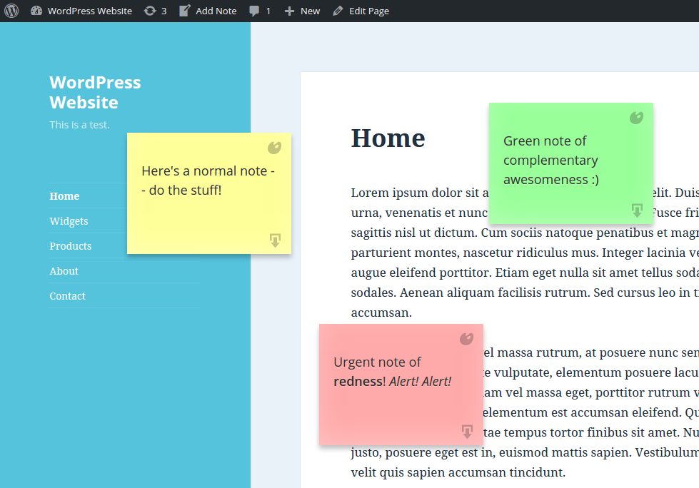 Sticky notes on a sample webpage.