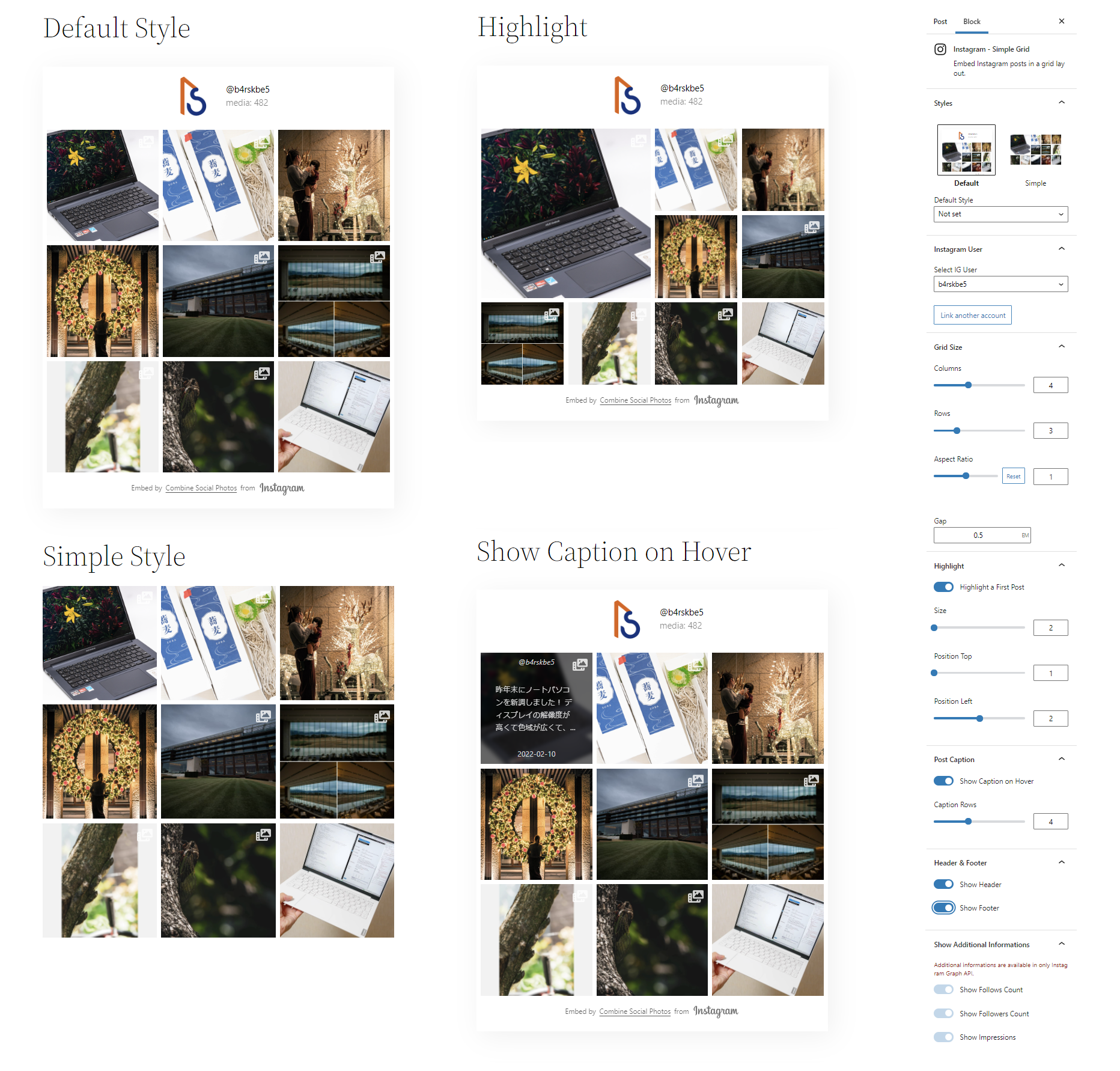 Grid Layout Samples & Block Settings