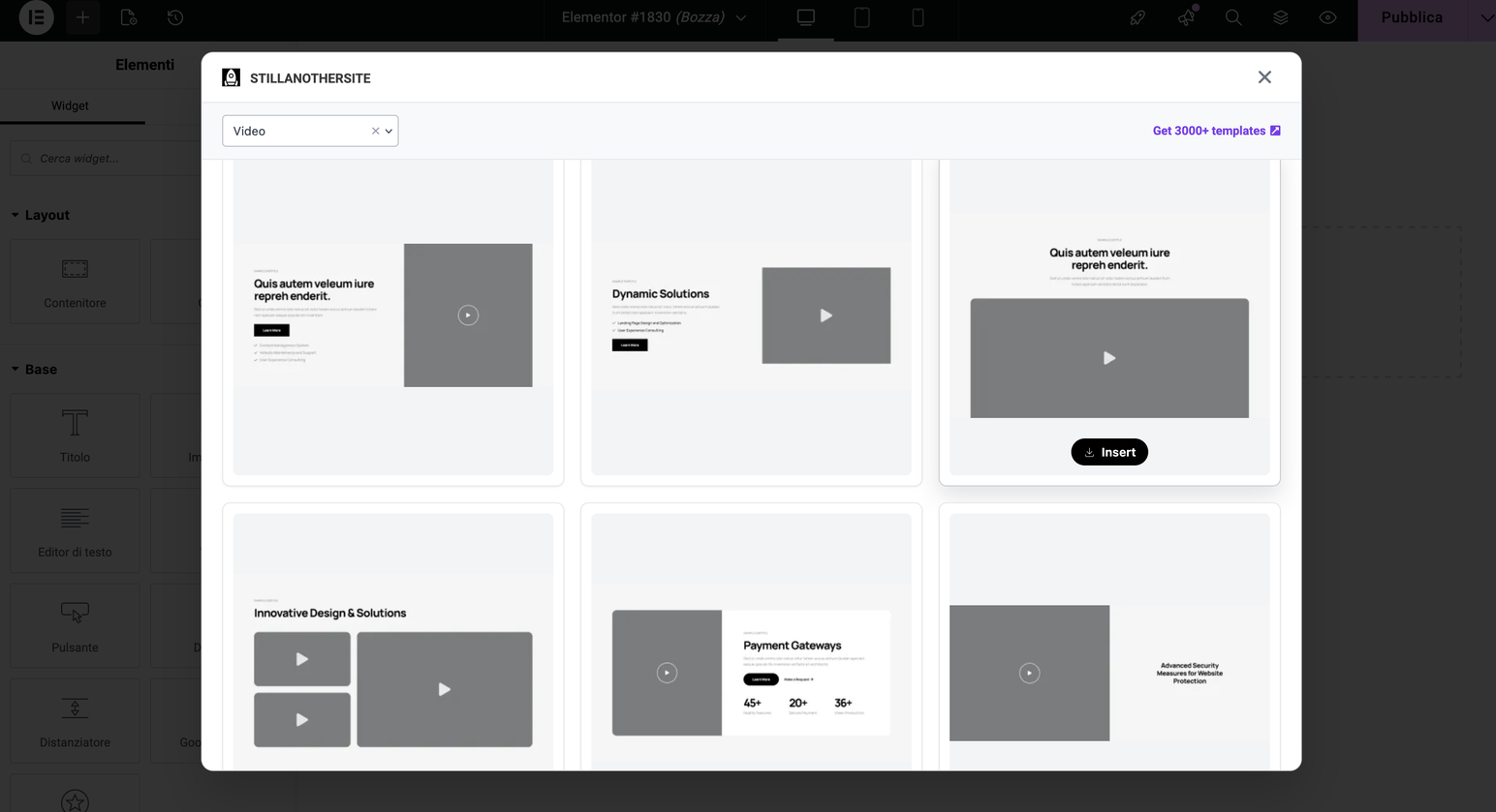 Preview template thumbnails and import any block with one click.
