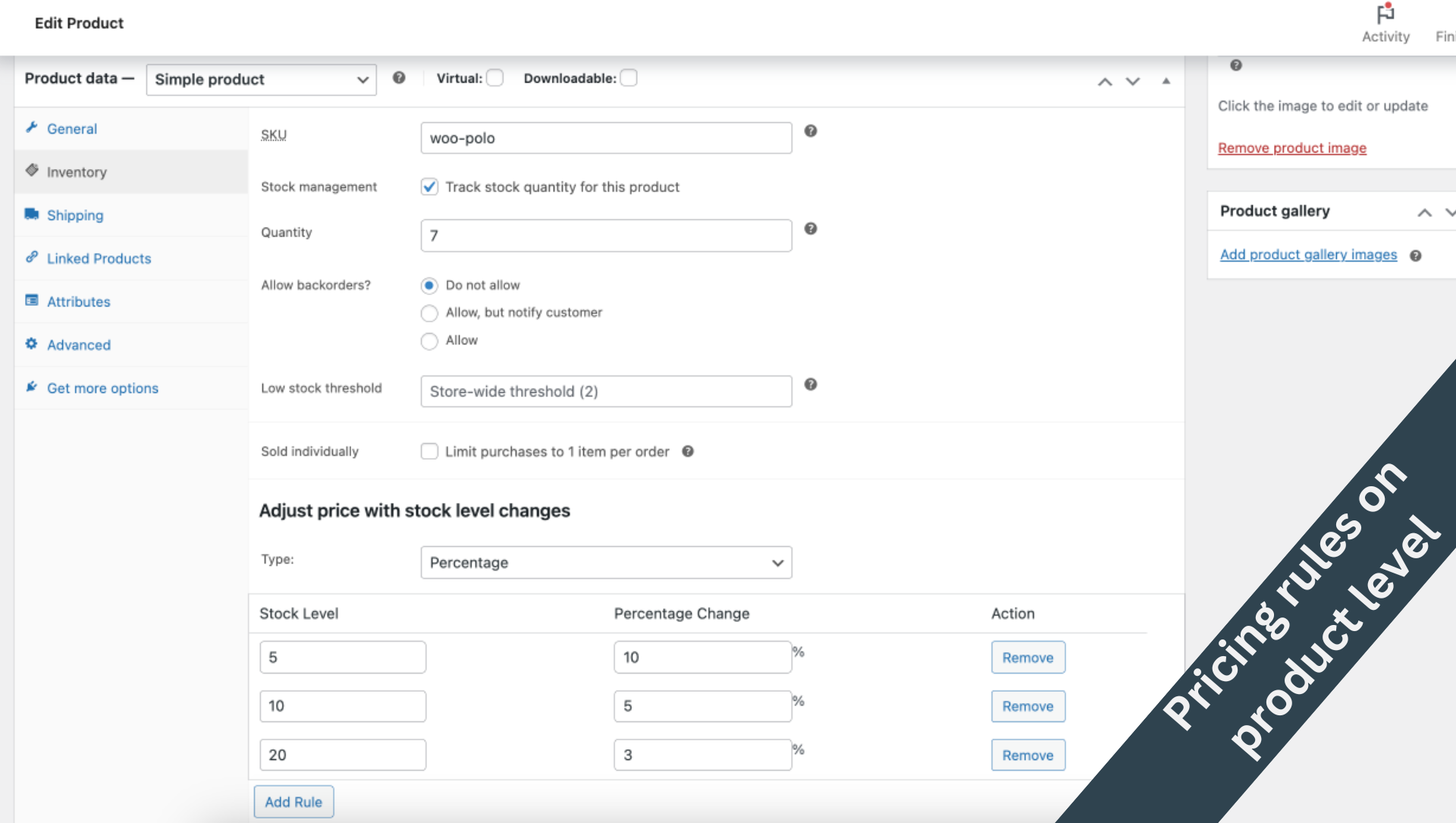 How to set stock level pricing rules on product level