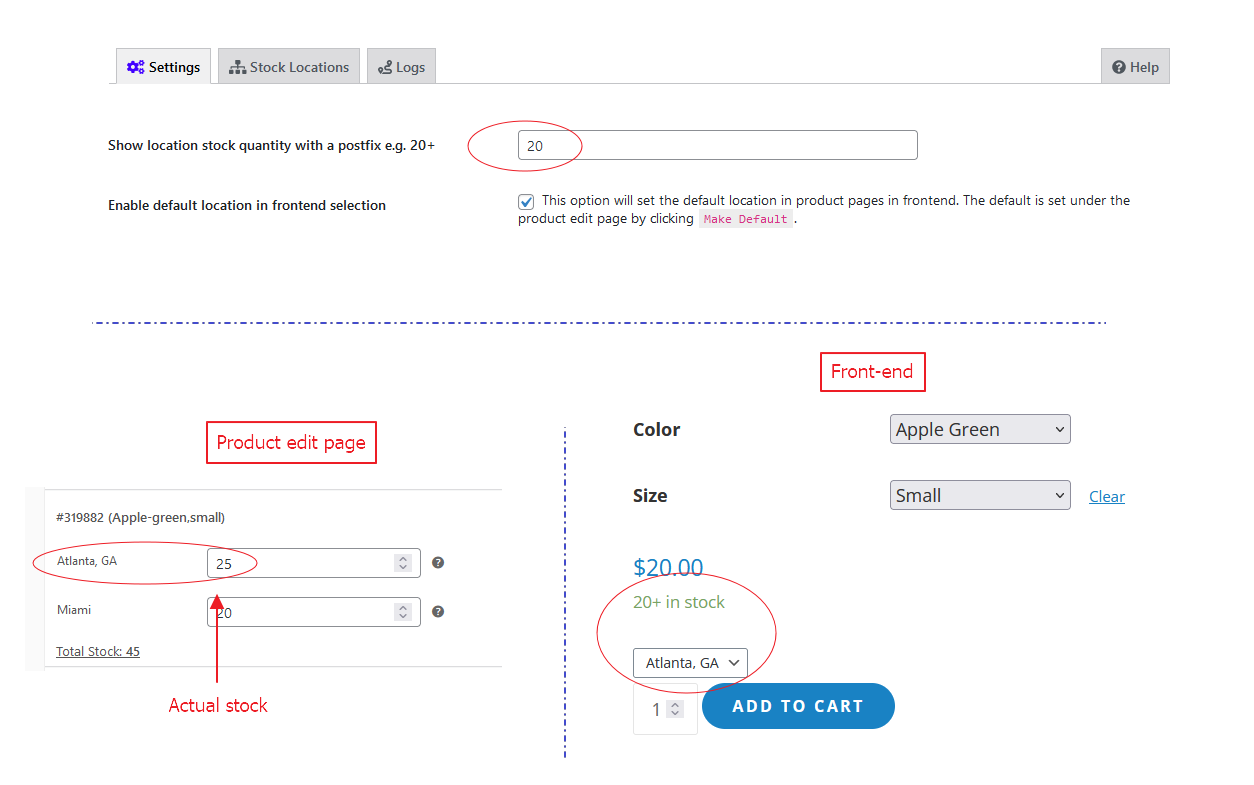 Manage stock locations in simple products