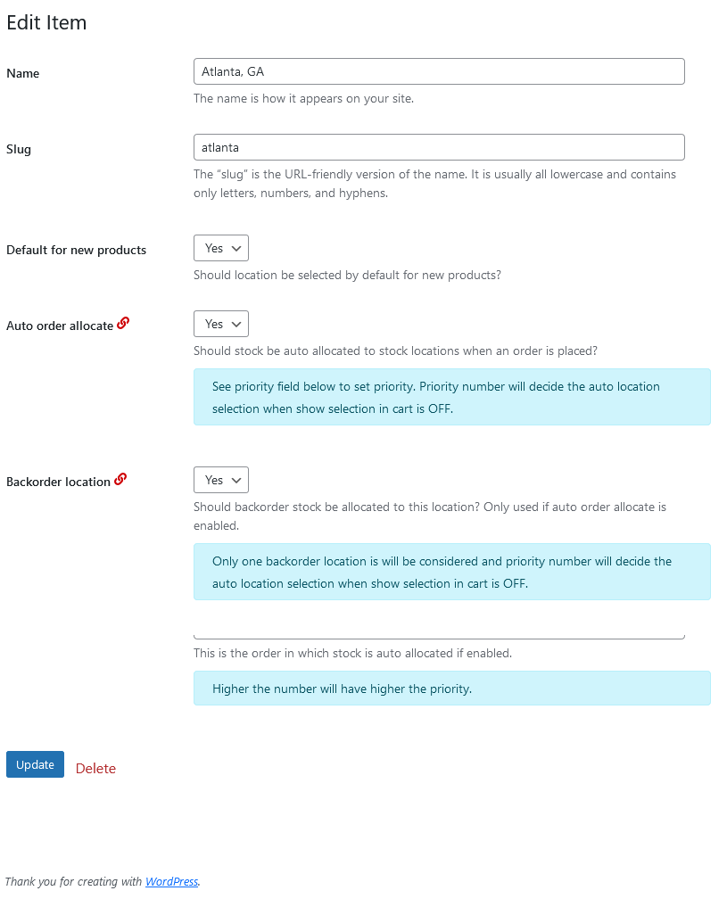 Manage stock locations in variable products