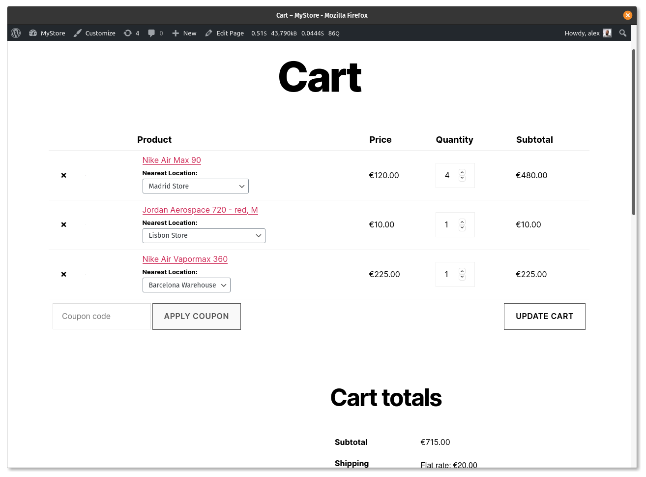 Pre-select default location on product page (frontend).